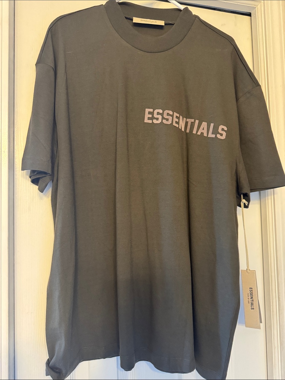ESSENTIALS Men’s Olive Logo Short Sleeve Tee - tan Print